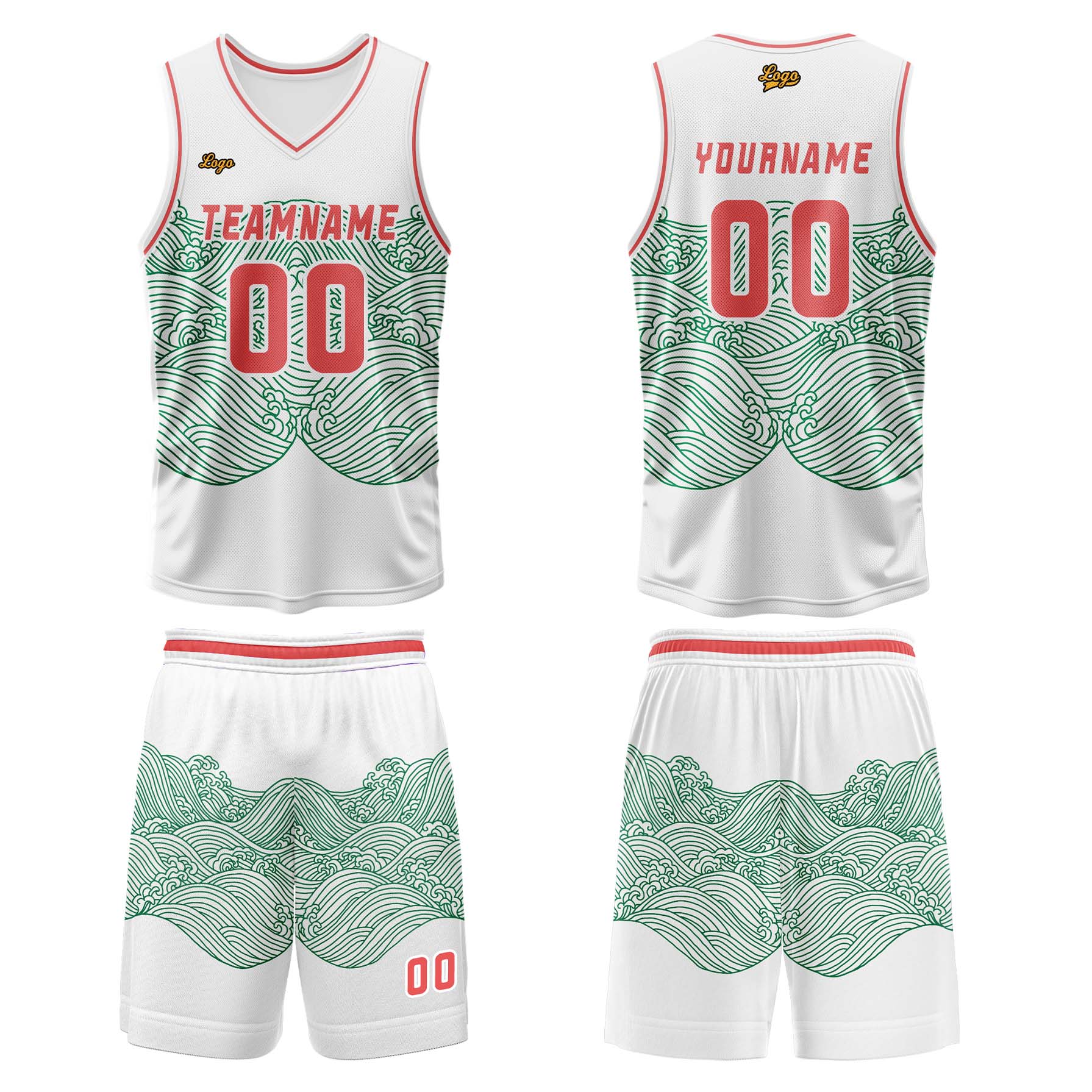 Custom White Green Red Basketball Jersey Uniform Suit Printed Your Logo Name Number enthsush