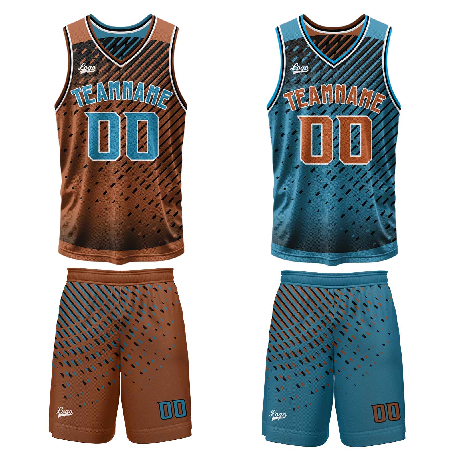 Custom Brown Blue Reversible Basketball Suit for Adults and Kids Personalized Jersey enthsush