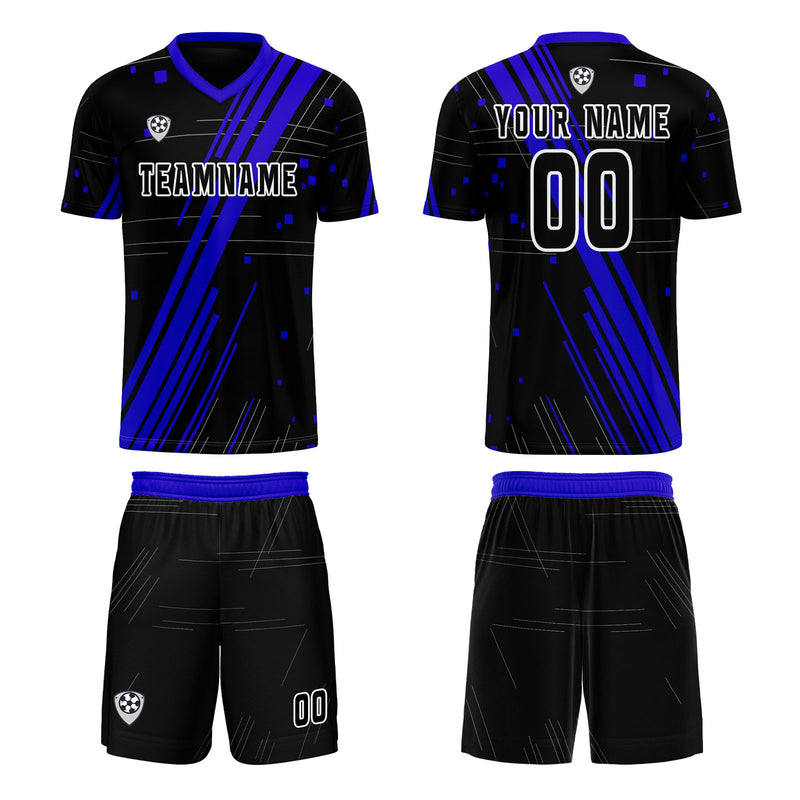 Custom Black Blue Jerseys for Men Women Personalized Soccer Uniforms for Adult and Kid