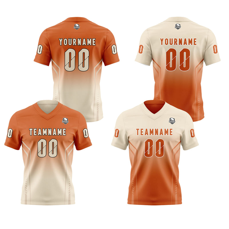 Custom Orange Cream Reversible Football Jersey Personalized Gradient Football Shirts for Men Printed Team Name Number Logo