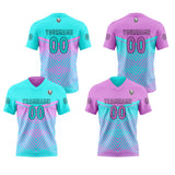 Custom Cyan Purple Reversible Football Jersey Personalized Gradient Football Shirts for Men Printed Team Name Number Logo