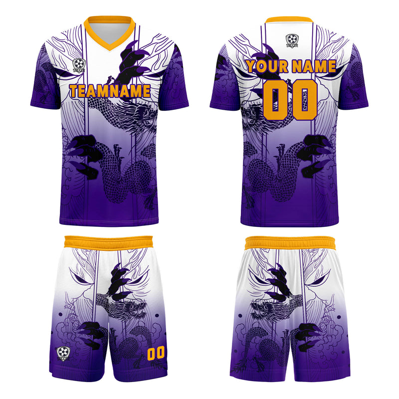 Custom White Purple Jerseys for Men Women Personalized Soccer Uniforms for Adult and Kid