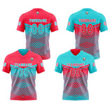 Custom Hot Pink Turquoise Reversible Football Jersey Personalized Gradient Football Shirts for Men Printed Team Name Number Logo