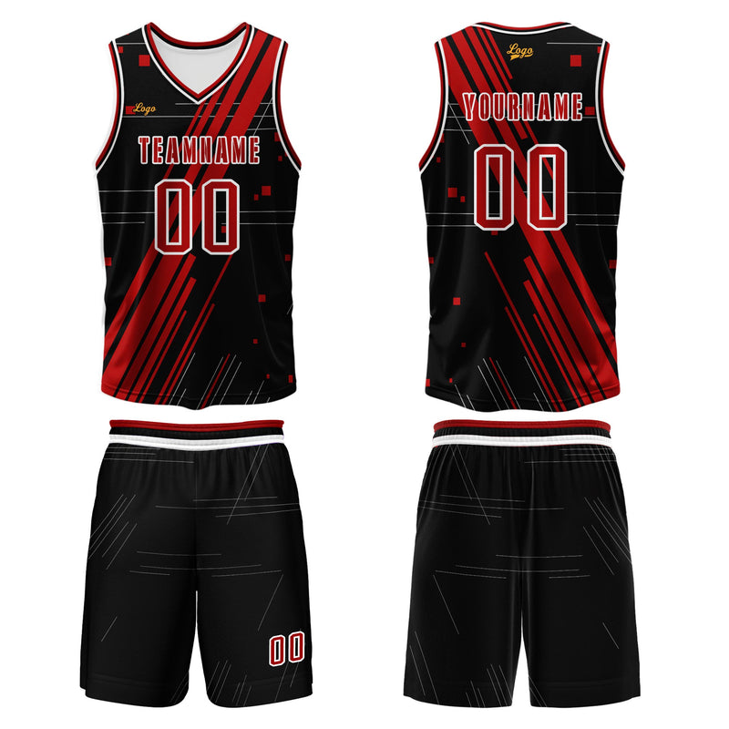 Custom Black Red Basketball Jersey Uniform Suit Printed Your Logo Name Number