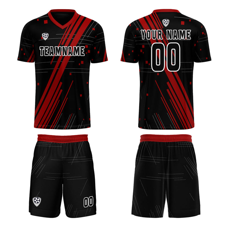 Custom Black Red Jerseys for Men Women Personalized Soccer Uniforms for Adult and Kid