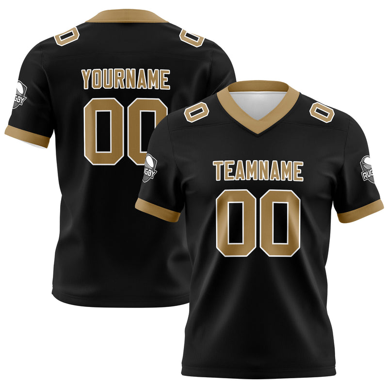 Custom Black Old Gold Football Jersey Personalized Football Shirts for Men Women  Printed Team Name Number Logo