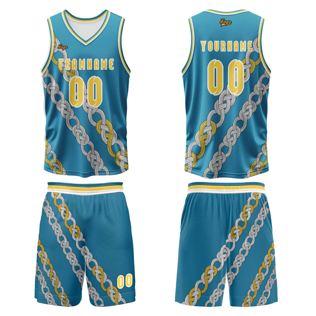 Custom Yellow Blue Basketball Jersey Uniform Suit Printed Your Logo Name Number enthsush