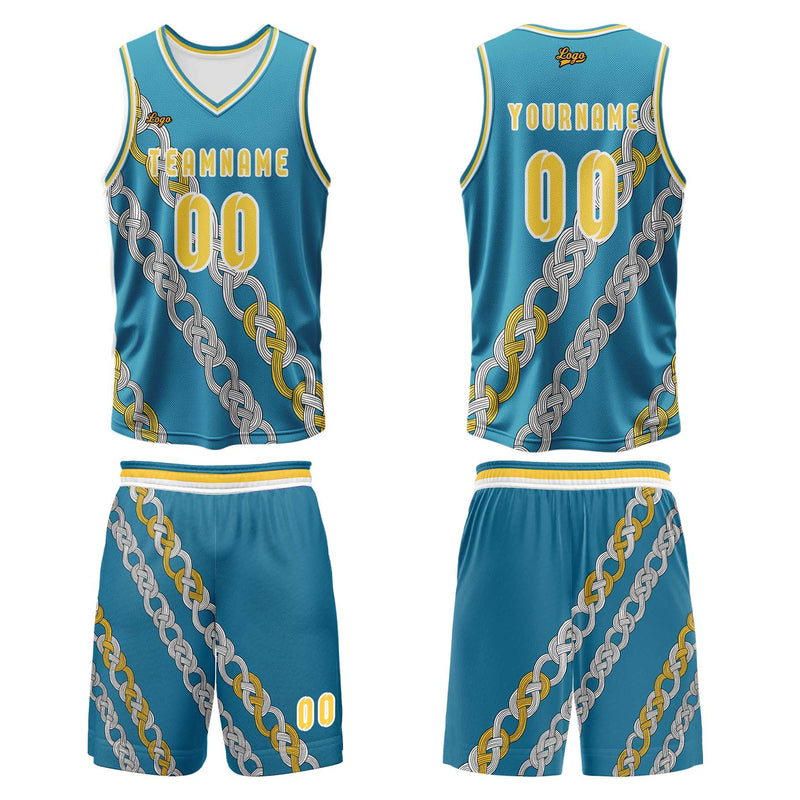 Custom Yellow Blue Basketball Jersey Uniform Suit Printed Your Logo Name Number