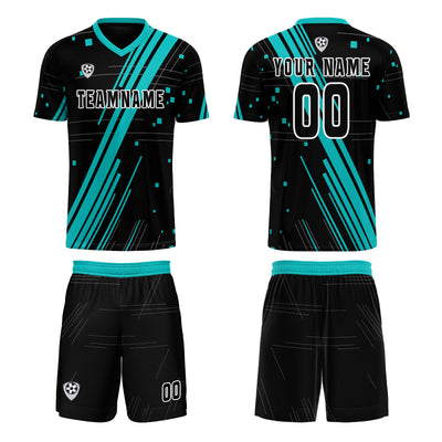 Custom Black Teal Jerseys for Men Women Personalized Soccer Uniforms for Adult and Kid enthsush