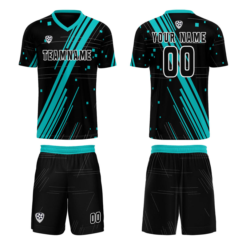 Custom Black Teal Jerseys for Men Women Personalized Soccer Uniforms for Adult and Kid