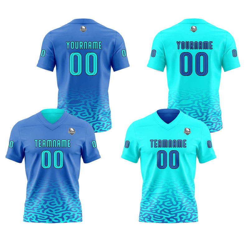 Custom Blue Football Jersey Personalized Gradient Football Shirts for Men Printed Team Name Number Logo