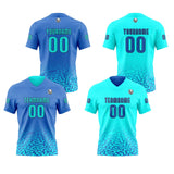 Custom Blue Football Jersey Personalized Gradient Football Shirts for Men Printed Team Name Number Logo