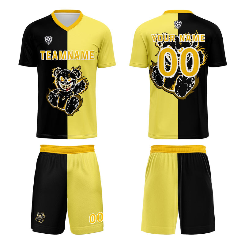 Custom Black Yellow Jerseys for Men Women Personalized Soccer Uniforms for Adult and Kid