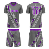 Custom Gray Violet Jerseys for Men Women Personalized Soccer Uniforms for Adult and Kid