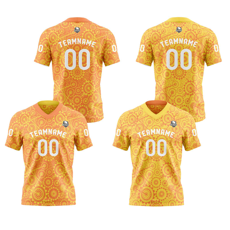 Custom Yellow Orange Reversible Football Jersey Personalized Gradient Football Shirts for Men Printed Team Name Number Logo