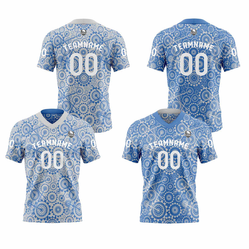 Custom Grey Blue Reversible Football Jersey Personalized Gradient Football Shirts for Men Printed Team Name Number Logo