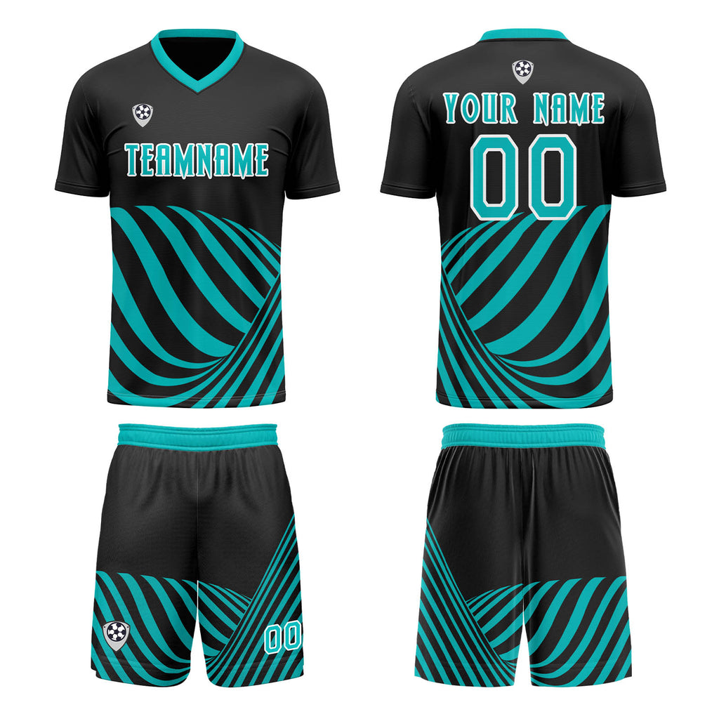 Custom Black Teal Soccer Jerseys for Men Women Personalized Soccer Uniforms for Adult and Kid enthsush