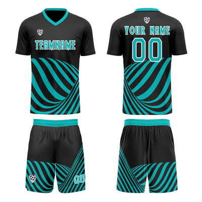 Custom Black Teal Soccer Jerseys for Men Women Personalized Soccer Uniforms for Adult and Kid enthsush