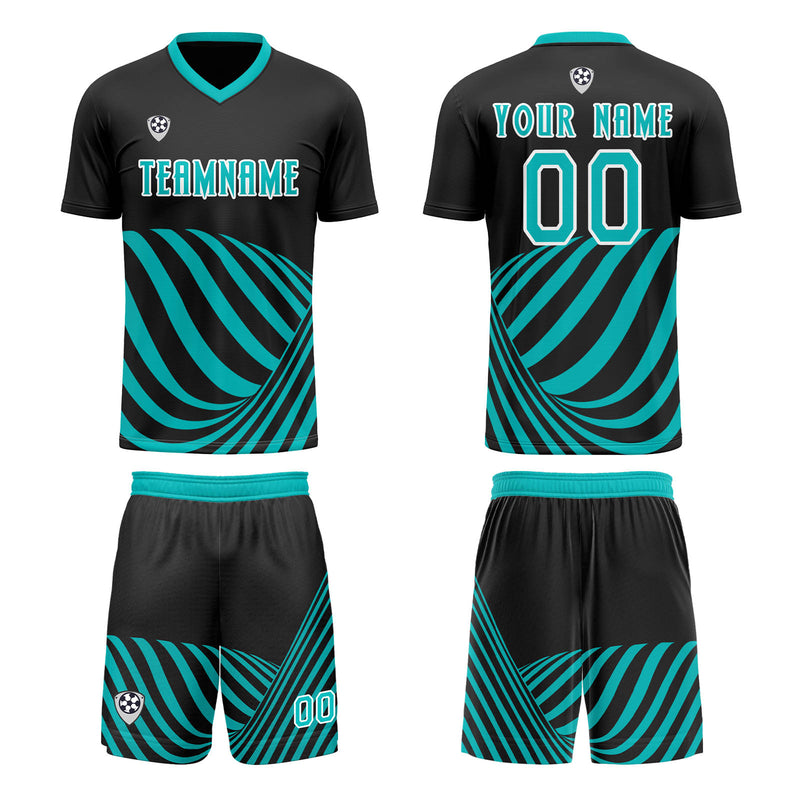 Custom Black Teal Soccer Jerseys for Men Women Personalized Soccer Uniforms for Adult and Kid