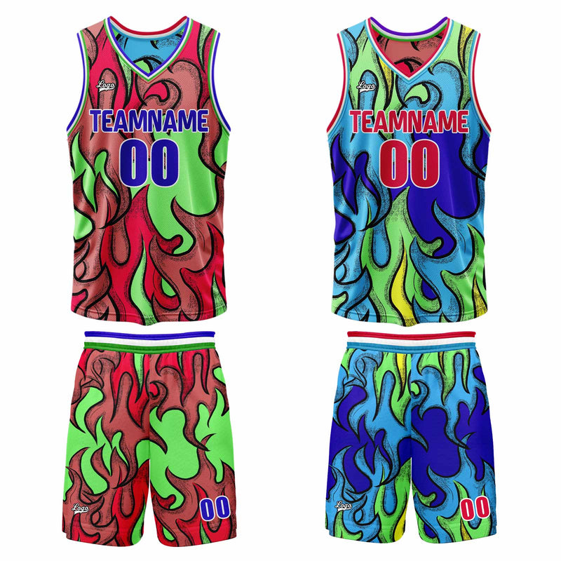 Custom Blue Red Reversible Basketball Suit for Adults and Kids Personalized Jersey
