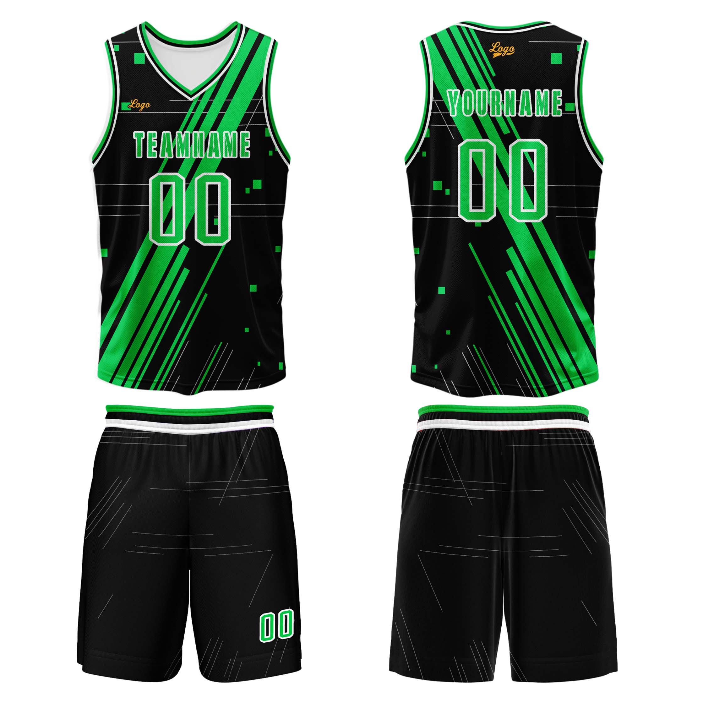 Custom Black Green Basketball Jersey Uniform Suit Printed Your Logo Name Number enthsush