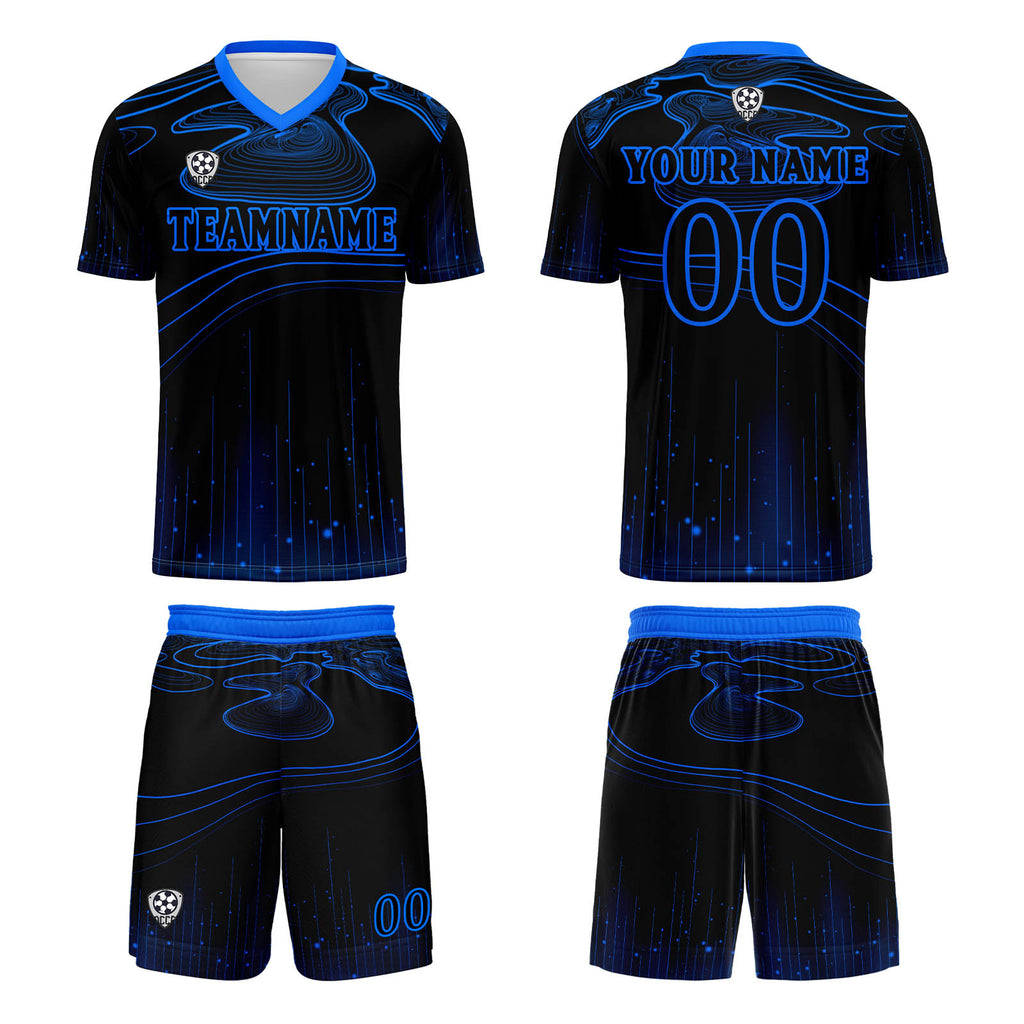 Custom Black Blue Soccer Jerseys for Men Women Personalized Soccer Uniforms for Adult and Kid enthsush