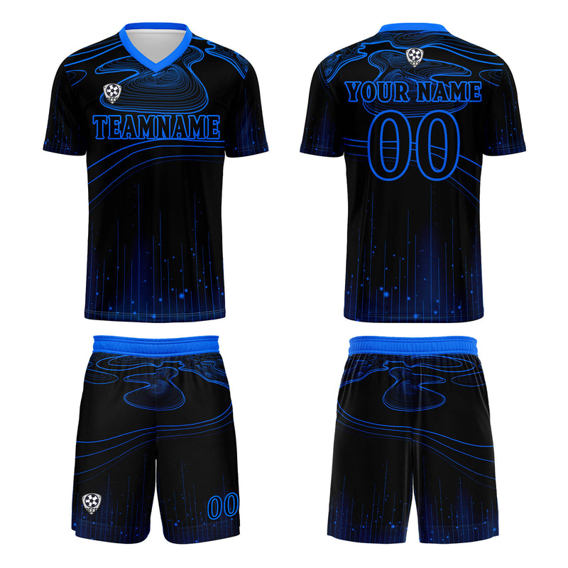 Custom Black Blue Soccer Jerseys for Men Women Personalized Soccer Uniforms for Adult and Kid