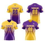 Custom Purple Yellow Reversible Football Jersey Personalized Gradient Football Shirts for Men Printed Team Name Number Logo