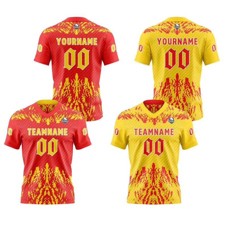 Custom Red Yellow Football Jersey Personalized Gradient Football Shirts for Men Printed Team Name Number Logo