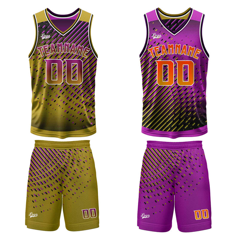 Custom Gold Pink Reversible Basketball Suit for Adults and Kids Personalized Jersey