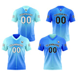 Custom Blue Reversible Football Jersey Personalized Gradient Football Shirts for Men Printed Team Name Number Logo