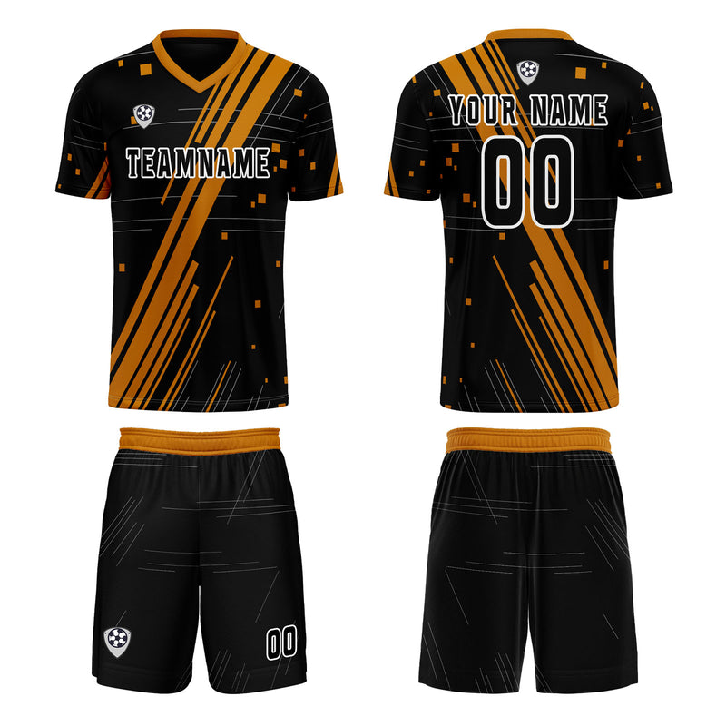 Custom Black Orange Jerseys for Men Women Personalized Soccer Uniforms for Adult and Kid