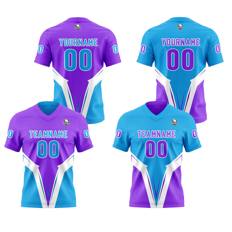Custom Purple Blue Football Jersey Personalized Gradient Football Shirts for Men Printed Team Name Number Logo