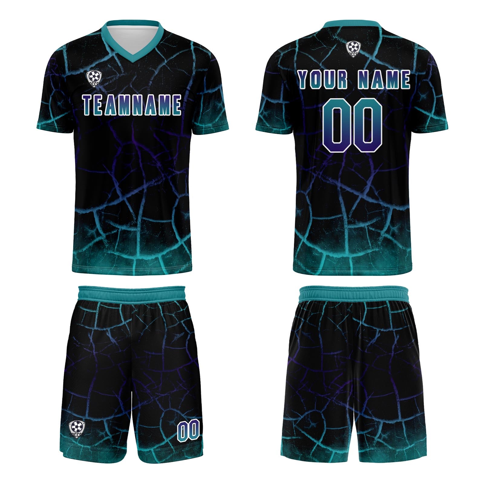 Custom Black Cyan Jerseys for Men Women Personalized Soccer Uniforms for Adult and Kid enthsush
