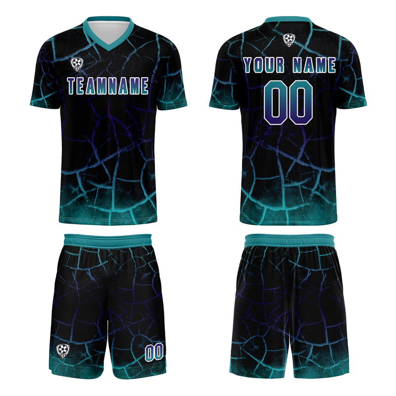 Custom Black Cyan Jerseys for Men Women Personalized Soccer Uniforms for Adult and Kid