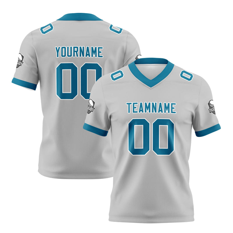 Custom Grey Blue Football Jersey Personalized Football Shirts for Men Women  Printed Team Name Number Logo