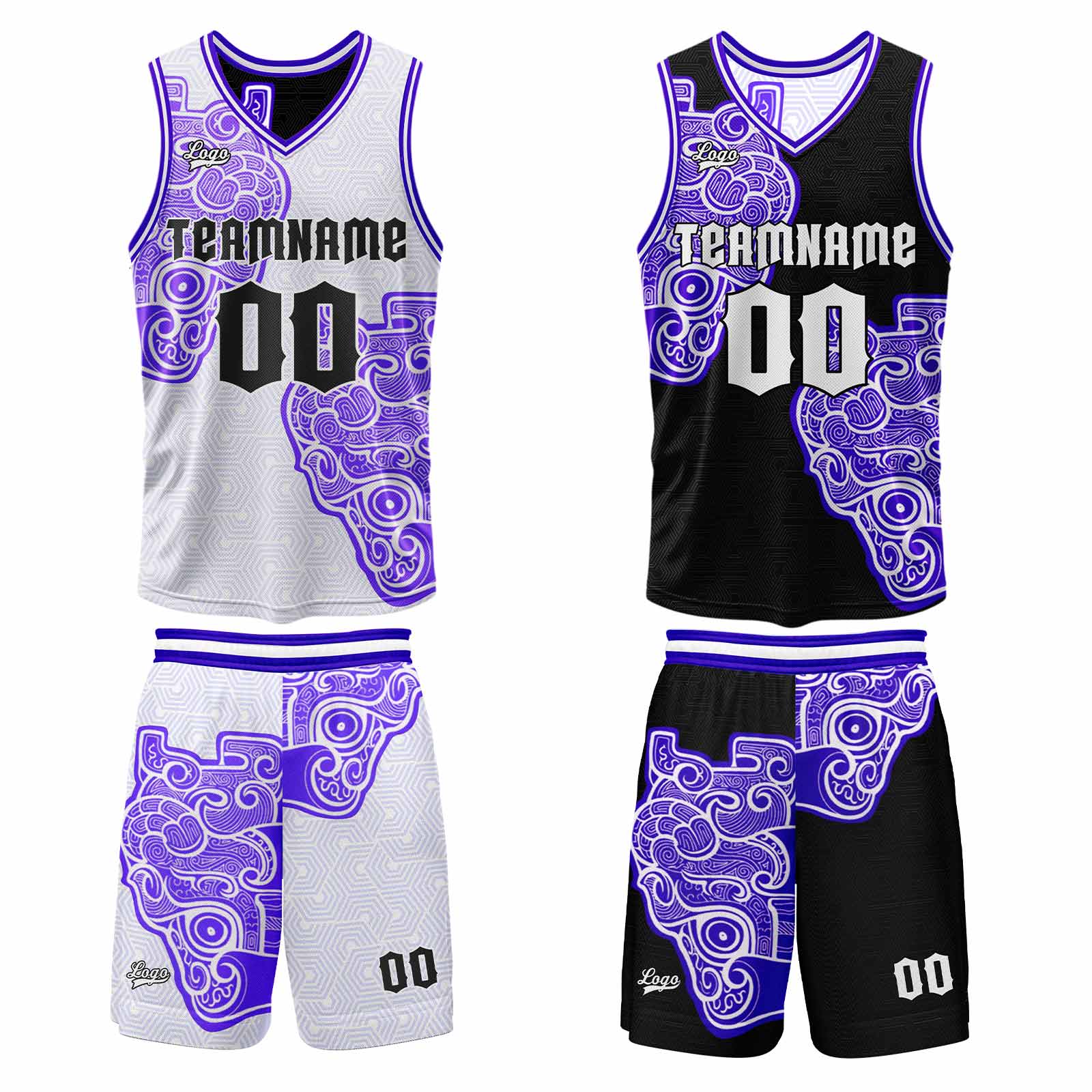 Custom White Black Reversible Basketball Suit for Adults and Kids Personalized Jersey enthsush