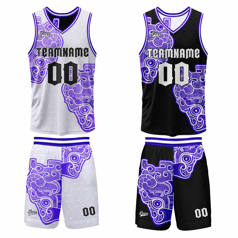 Custom White Black Reversible Basketball Suit for Adults and Kids Personalized Jersey