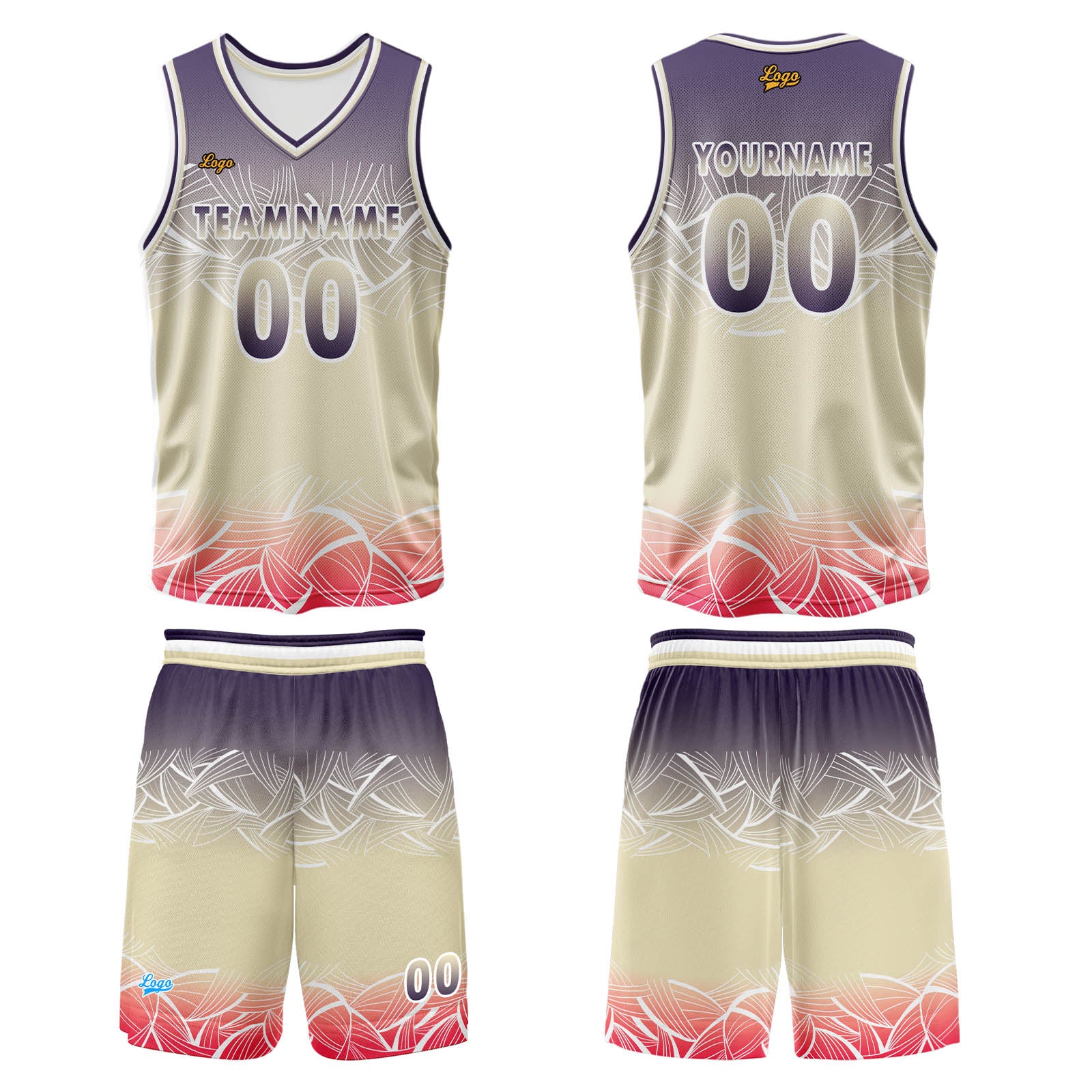 Custom Purple Flesh Color Basketball Jersey Uniform Suit Printed Your Logo Name Number enthsush