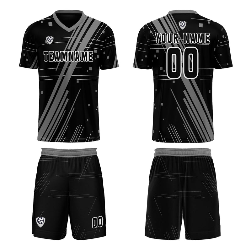 Custom Black Grey Jerseys for Men Women Personalized Soccer Uniforms for Adult and Kid
