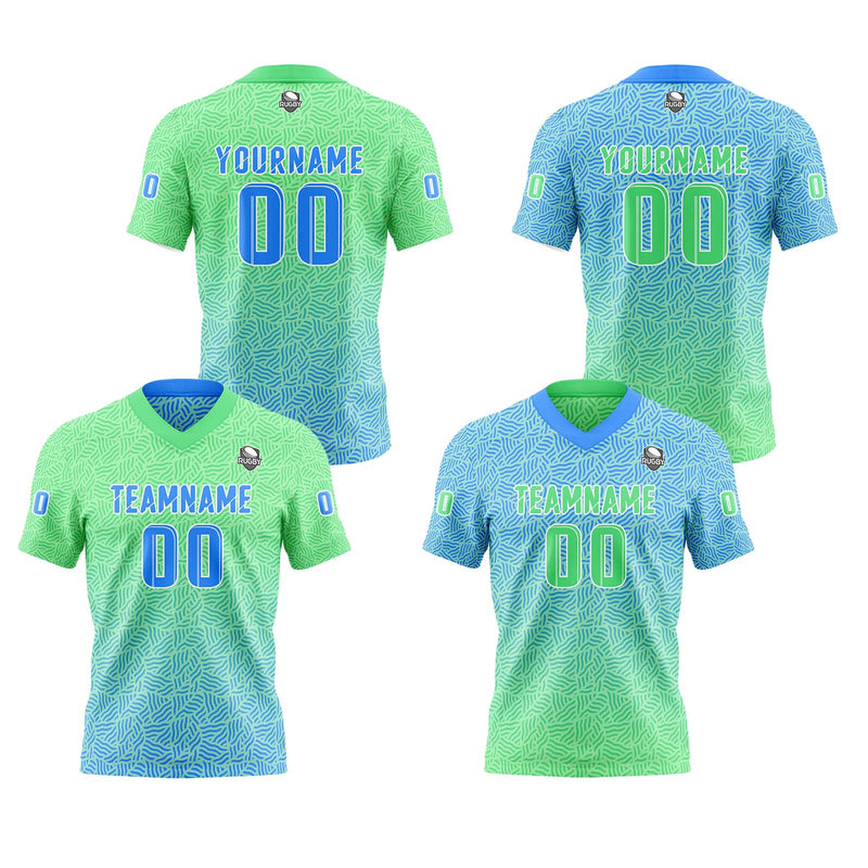Custom Green Blue Football Jersey Personalized Gradient Football Shirts for Men Printed Team Name Number Logo