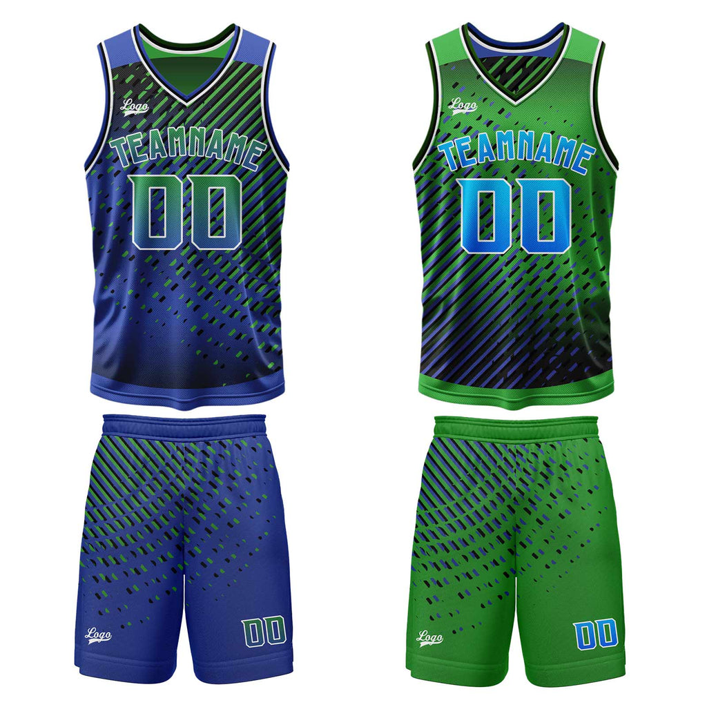 Custom Blue Green Reversible Basketball Suit for Adults and Kids Personalized Jersey enthsush