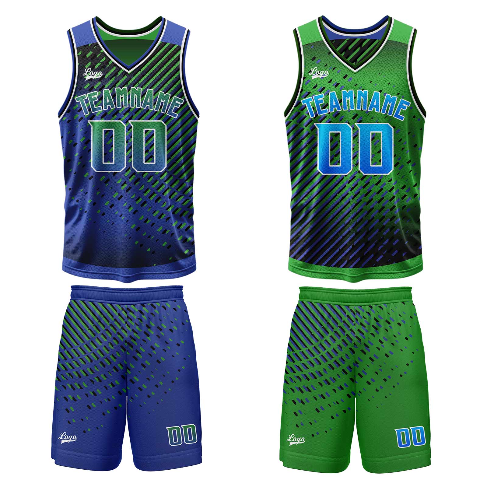 Custom Blue Green Reversible Basketball Suit for Adults and Kids Personalized Jersey enthsush