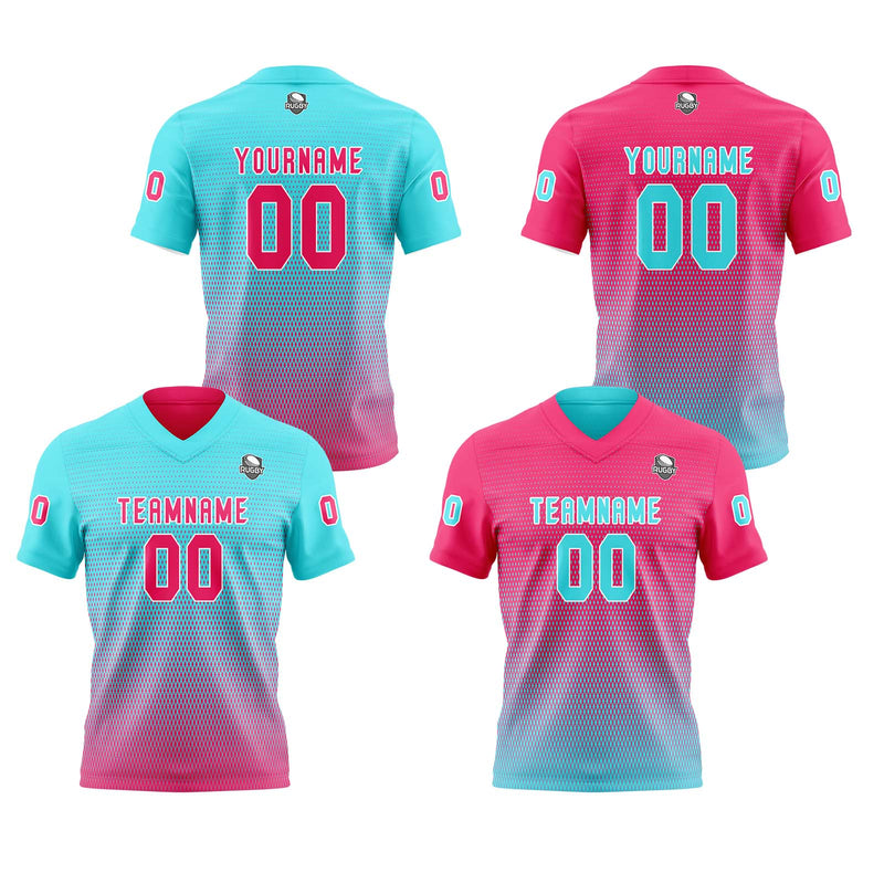 Custom Pink Blue Reversible Football Jersey Personalized Gradient Football Shirts for Men Printed Team Name Number Logo