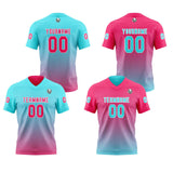 Custom Pink Blue Reversible Football Jersey Personalized Gradient Football Shirts for Men Printed Team Name Number Logo
