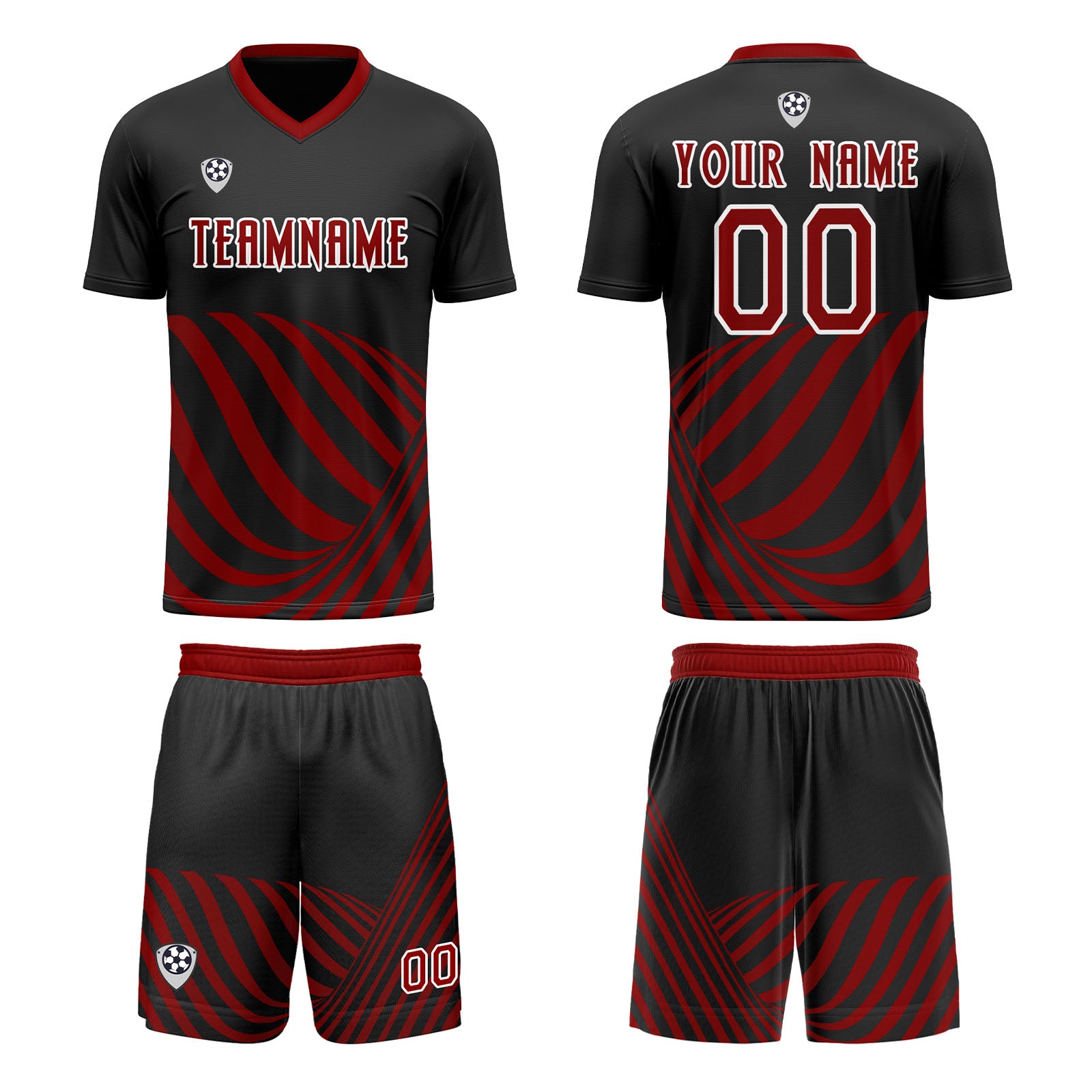 Custom Black Red Soccer Jerseys for Men Women Personalized Soccer Uniforms for Adult and Kid enthsush