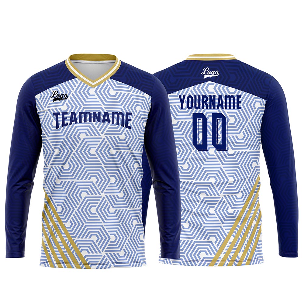 Custom Dark Blue Gold Basketball Soccer Football Shooting Long T-Shirt for Adults and Kids enthsush