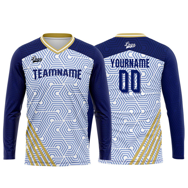 Custom Dark Blue Gold Basketball Soccer Football Shooting Long T-Shirt for Adults and Kids