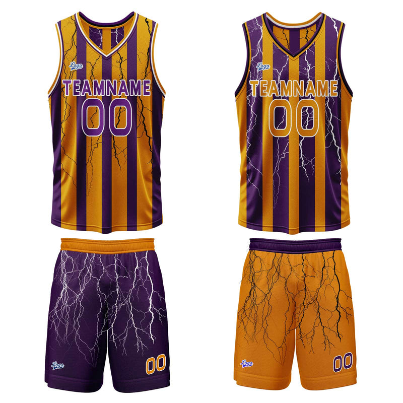 Custom Purple Orange Reversible Basketball Suit for Adults and Kids Personalized Jersey