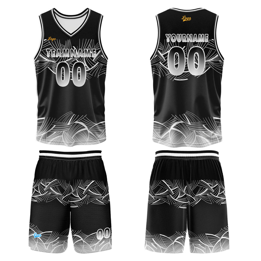Custom Black White Basketball Jersey Uniform Suit Printed Your Logo Name Number enthsush